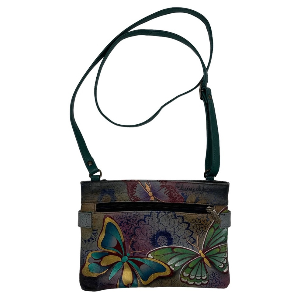 Anuschka Medium Butterfly Floral Painted Crossbody Leather Purse Shoulder Bag - Picture 6 of 13